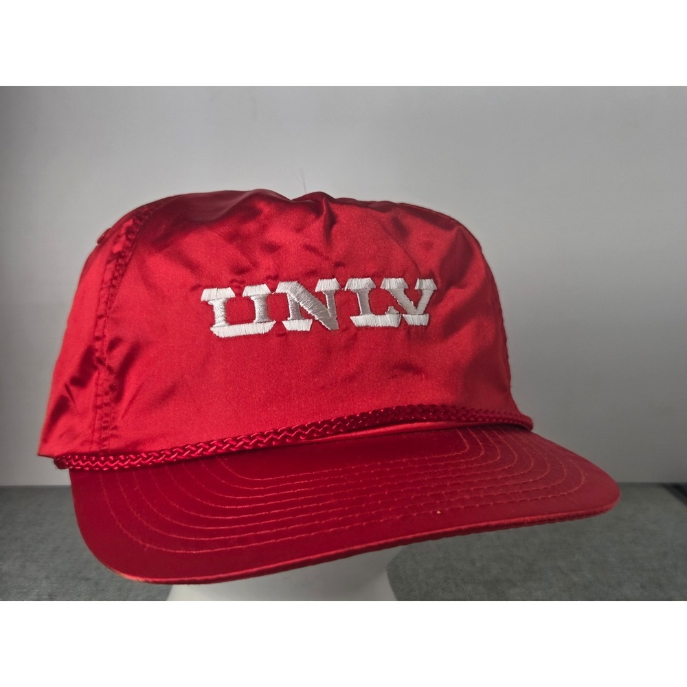 Vintage UNLV Runnin Rebels Hat Cap Satin Strapback Red Retro Adjustable